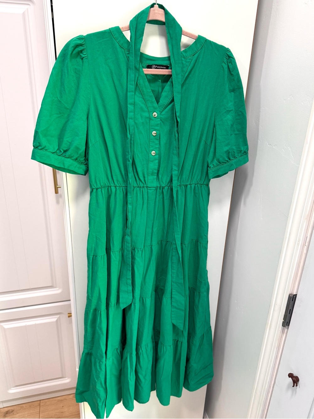 PRETTYGARDEN Green Tiered Maxi Dress with Puff Sleeves